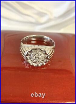 Vintage 14k White Gold Natural Men's Round Diamond Cluster Ring. 20CT Sz. 10.25