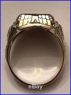 Vintage 14k Yellow Gold 12x10 Bloodstone Roman Intaglio Mans Ring Size 11.5