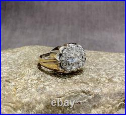 Vintage 14k Yellow Gold & 13 Round Diamond Cluster Men's Ring