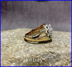 Vintage 14k Yellow Gold & 13 Round Diamond Cluster Men's Ring