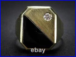 Vintage 14k Yellow Gold 16mm Natural Black Onyx & Diamond Mens Ring 5.8g i5963