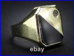 Vintage 14k Yellow Gold 16mm Natural Black Onyx & Diamond Mens Ring 5.8g i5963