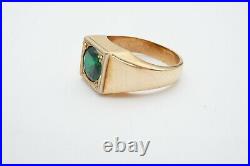 Vintage 14k Yellow Gold 2 CT Lab Emerald Mens Ring Size 9