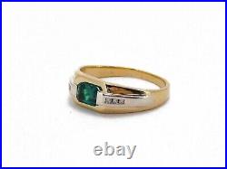 Vintage 14k Yellow Gold 7mm Emerald & Diamond Mens Band Ring 6.5g i4947