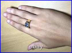 Vintage 14k Yellow Gold Blue Spinel Mens Womens Unisex Ring Gypsy Setting Heavy
