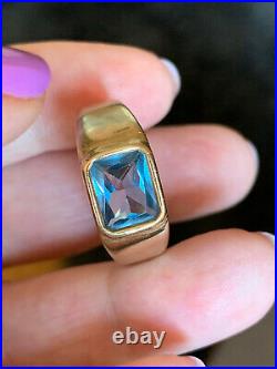 Vintage 14k Yellow Gold Blue Spinel Mens Womens Unisex Ring Gypsy Setting Heavy