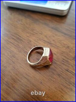 Vintage 14k Yellow Gold & Garnet Size 7.5 Men's Pinky Ring, 12.5 grams