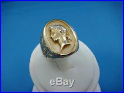 Vintage 14k Yellow Gold Heavy 21.6 Grams Julius Caesar Head Men's Diamond Ring