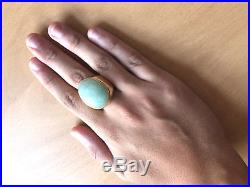 Vintage 14k Yellow Gold Large Oval Apple Jade Womens Mens Unisex Statement Ring