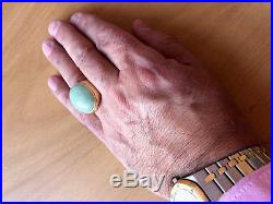 Vintage 14k Yellow Gold Large Oval Apple Jade Womens Mens Unisex Statement Ring