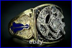 Vintage 14k Yellow Gold Masonic Natural. 40ctw Diamond Mens Ring 14g i5571
