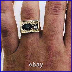 Vintage 14k Yellow Gold Mens Diamond & Black Star Sapphire Nugget Ring Size 8.75