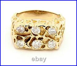 Vintage 14k Yellow Gold Nugget Mens Ring with 1.08 ctw Diamonds Size 8.25 Custom