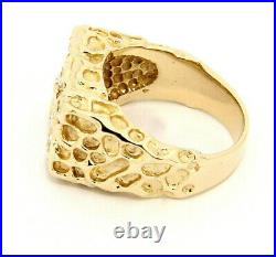Vintage 14k Yellow Gold Nugget Mens Ring with 1.08 ctw Diamonds Size 8.25 Custom