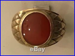 Vintage 14k Yellow Gold Oval 14x12mm Carnelian Mans Ring Size 9 9.6 Grams