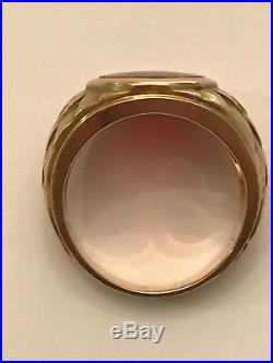 Vintage 14k Yellow Gold Oval 14x12mm Carnelian Mans Ring Size 9 9.6 Grams