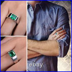 Vintage 14k Yellow Gold Over 2.6 CT Oval Green Emerald Men's Statement Ring