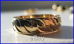 Vintage 14k solid yellow gold patterned Men's wedding band ring size 9.5