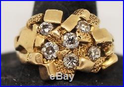Vintage 14kt GOLD Mens Nugget DIAMOND Ring with Real Diamonds Sz 8 1/2