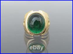 Vintage 14kt Yellow Gold Over Emerald Cabochon & Diamond Men's Ring Size 7 to 12