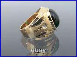 Vintage 14kt Yellow Gold Over Emerald Cabochon & Diamond Men's Ring Size 7 to 12