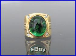 Vintage 14kt Yellow Gold Over Emerald Cabochon & Diamond Men's Ring Size 9 to 16
