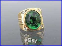 Vintage 14kt Yellow Gold Over Emerald Cabochon & Diamond Men's Ring Size 9 to 16