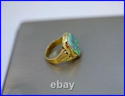 Vintage 15Ct Australian Lightning Ridge Brilliant Black Opal Mens Ring 18K Gold