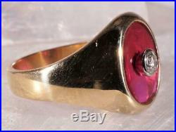 Vintage. 17 CT Diamond & Ruby Men's Ring 14K Yellow Gold Size 10.25