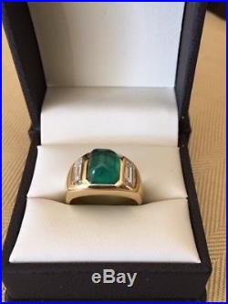Vintage 18K Emerald Diamond Mens Ring Wm. Ruser Beverly Hills Superb