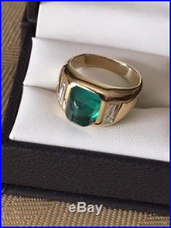 Vintage 18K Emerald Diamond Mens Ring Wm. Ruser Beverly Hills Superb