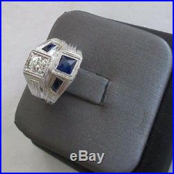 Vintage 18K Gold Diamond & Sapphire Men's Ring Old Mine Cut Diamond=. 60 H-VS1