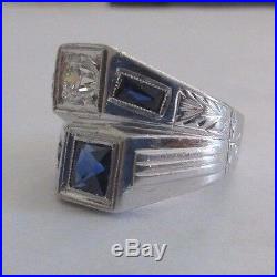 Vintage 18K Gold Diamond & Sapphire Men's Ring Old Mine Cut Diamond=. 60 H-VS1