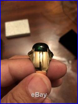 Vintage 18K Solid Gold Emerald Cabochon & White Topaz Heavy Men's Ring Sz 10.5