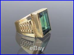 Vintage 18K Solid Yellow Gold Emerald Men's Ring Size 8