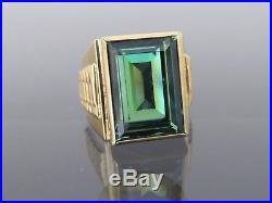 Vintage 18K Solid Yellow Gold Emerald Men's Ring Size 8
