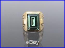 Vintage 18K Solid Yellow Gold Emerald Men's Ring Size 9