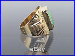 Vintage 18K Solid Yellow Gold Emerald Men's Ring Size 9