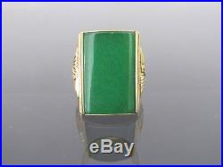 Vintage 18K Solid Yellow Gold Green Jadeite Jade Men's Ring Size 10