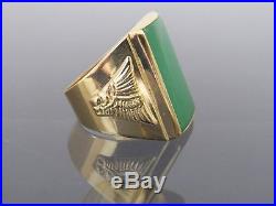 Vintage 18K Solid Yellow Gold Green Jadeite Jade Men's Ring Size 10