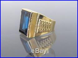 Vintage 18K Solid Yellow Gold London Blue Topaz Men's Ring Size 9