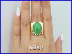 Vintage 18K Solid Yellow Gold Oval Green Jadeite Jade Men's Ring Size 9