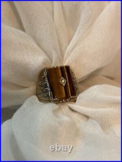 Vintage 18K Yellow Gold Electroplated Uncas Tigers Eye Art Deco Men's Ring