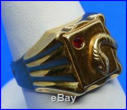 Vintage 18K Yellow Gold Men's Snake Ring with Ruby Accent Size 10
