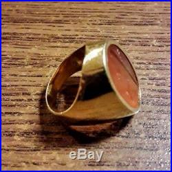 Vintage 18 K Solid Gold Aqeeq stone Men's Ring Size 10 / 11.1 gr / 133 yrs old