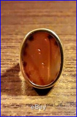 Vintage 18 K Solid Gold Aqeeq stone Men's Ring Size 10 / 11.1 gr / 133 yrs old