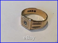 Vintage 18ct Gold And Diamond Mens Signet Ring Size S 6.8g Ship Worldwide