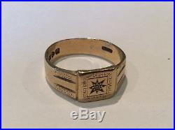 Vintage 18ct Gold And Diamond Mens Signet Ring Size S 6.8g Ship Worldwide