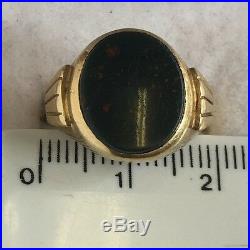 Vintage 18ct Yellow Gold Men's Bloodstone Pinky Signet Ring Size J 1/2 K