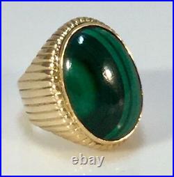 Vintage 18k Gold Malachite Mens Ring Stunning 17.8 Grams Sz 9.5